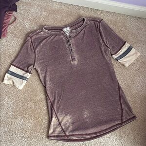 Women’s Short Sleeve Henley Top in Plum with Contrast Cuffs